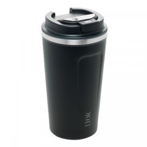 Copo Térmico de Aço Inox Parede Dupla com Tampa e Termômetro Motion Preto 500ml - Lyor