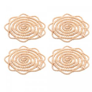 Conjunto 4 Porta Copos de Fibra Natural Flor Palm 10cm - Lyor