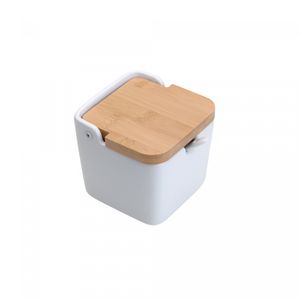 Saleiro de Mesa de Cerâmica com Tampa de Bambu e Colher Bianco 11cm x 10,5cm - Lyor
