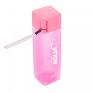 Garrafa Squeeze Quadrada de Poliestireno Translúcida Rosa 450ml - Lyor