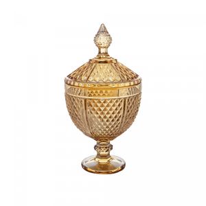 Potiche de Cristal com Pé Perseu Âmbar Metalizado 15cm x 28cm - Lyor