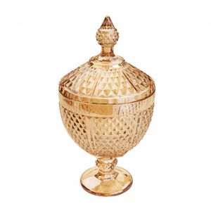 Potiche de Cristal com Pé Perseu Âmbar Metalizado 15cm x 28cm - Lyor