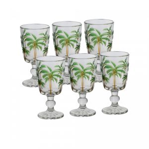 Conjunto 6 Taças de Água de Vidro Tropical Palm Hand Painting 310ml - Lyor