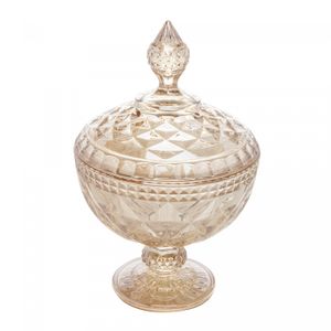 Potiche de Cristal com Pé Diamond Âmbar Metalizado 15cm x 23cm - Lyor.
