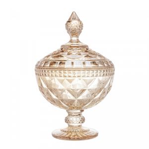 Potiche de Cristal com Pé Diamond Âmbar Metalizado 15cm x 23cm - Lyor.