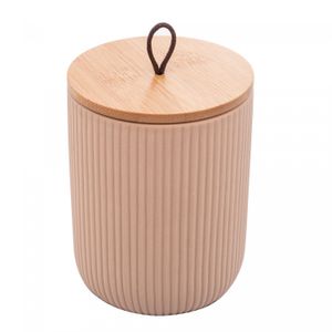 Potiche de Cerâmica com Tampa de Bambu e Pegador de Corda Lines Bege 10cm x 10cm x 12,5cm - Lyor