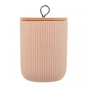 Potiche de Cerâmica com Tampa de Bambu e Pegador de Corda Lines Bege 10cm x 10cm x 12,5cm - Lyor