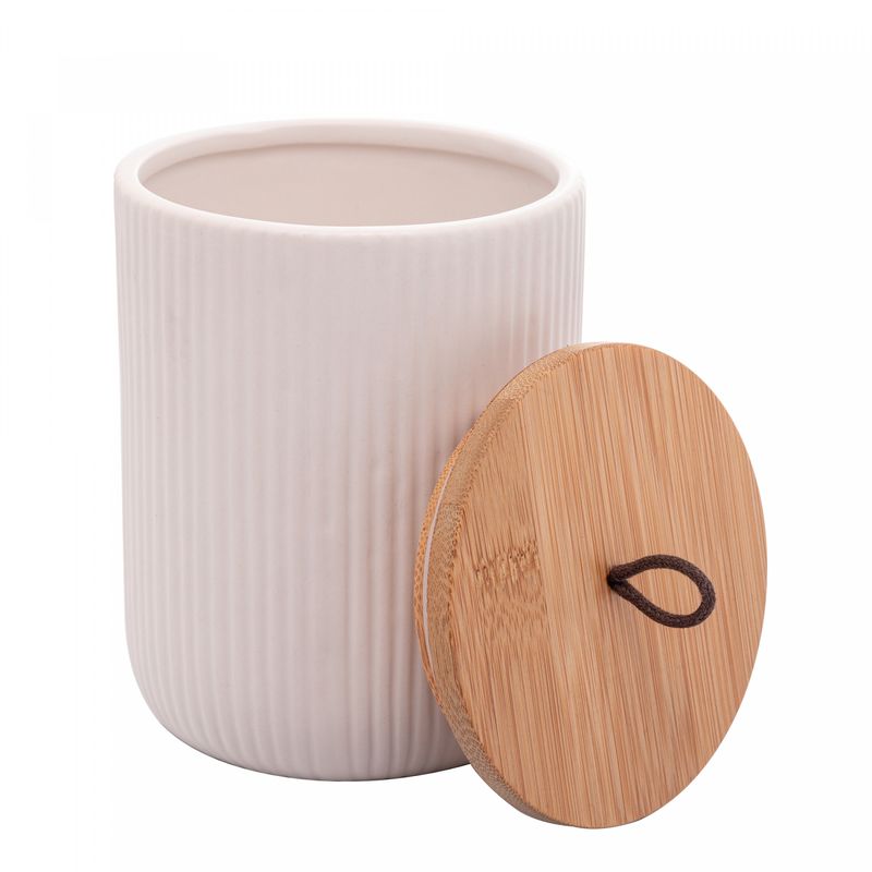 Potiche-de-Ceramica-com-Tampa-de-Bambu-e-Pegador-de-Corda-Lines-Branco-10cm-x-10cm-x-125cm-Lyor