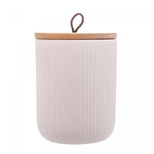 Potiche de Cerâmica com Tampa de Bambu e Pegador de Corda Lines Branco 10cm x 10cm x 12,5cm - Lyor