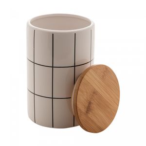 Potiche de Cerâmica com Tampa de Bambu Turim Branco 10cm x 10cm x 15cm - Lyor