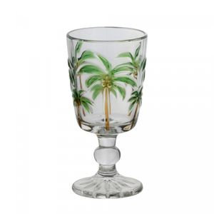 Taça para Água de Vidro Tropical Palm Hand Painting 310ml - Lyor