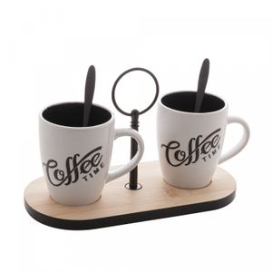 Conjunto de Café com Suporte de Bambu e 2 Colheres de Aço Inox 20cm x 9,5cm - Lyor