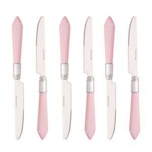 Conjunto 6 Facas de Sobremesa de Aço Inox com Cabo de Plástico Mother Pearl Rosa 21,5cm - Lyor