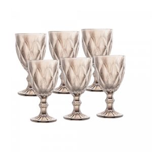 Conjunto 6 Taças de Água de Vidro Diamond Cinza Metalizado 325ml - Lyor