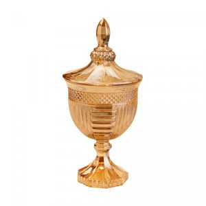 Potiche de Cristal com Pé Santorini Âmbar Metalizado 11,5cm x 24,5cm - Lyor