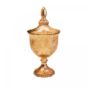 Potiche de Cristal com Pé Dublin Âmbar Metalizado 11,5cm x 24,5cm - Lyor