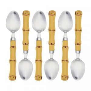Conjunto 6 Colheres de Sobremesa de Aço Inox com Cabo de Plástico Bambu Natural 18,5cm - Lyor