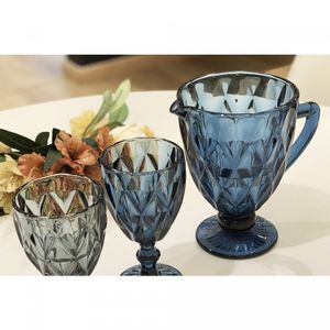 Conjunto 6 Taças de Água de Vidro Diamond Azul 325ml - Lyor