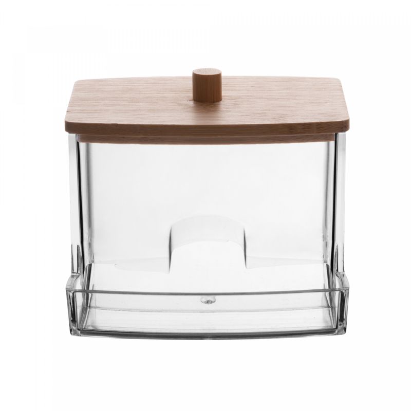 Porta-Cotonete-Retangular-de-Poliestireno-com-Tampa-de-Bambu-My-Box-9cm-x-8cm-x-7cm-Lyor