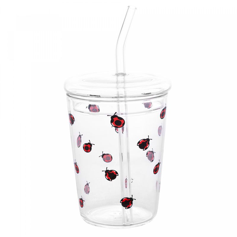 Copo-de-Vidro-Borossilicato-com-Tampa-e-Canudo-Ladybug-360ml-Lyor