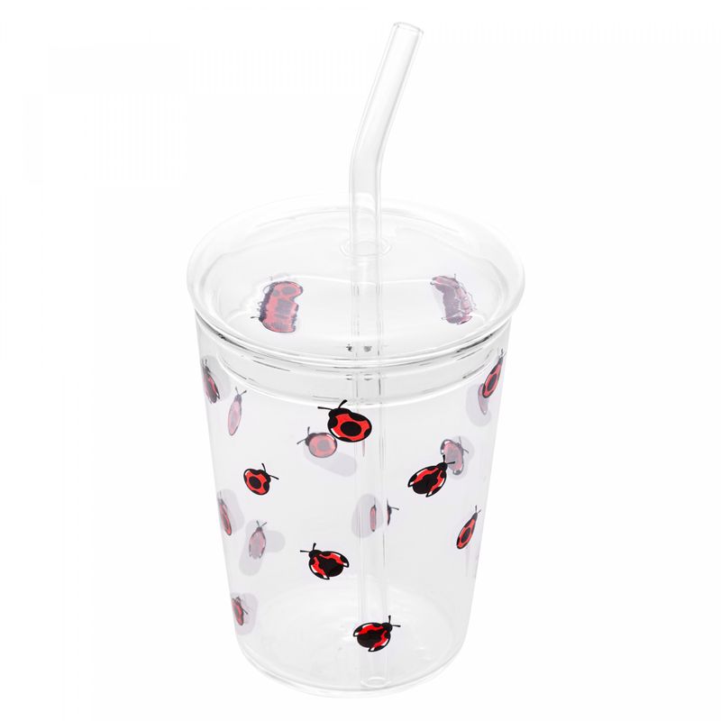 Copo-de-Vidro-Borossilicato-com-Tampa-e-Canudo-Ladybug-360ml-Lyor