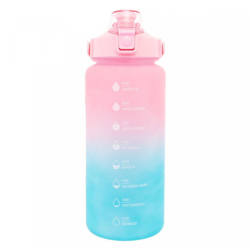 Garrafa-Squeeze-de-Policarbonato-Degrade-com-Alca-Porta-Celular-e-Cartelas-de-Adesivos-Rosa-e-Azul