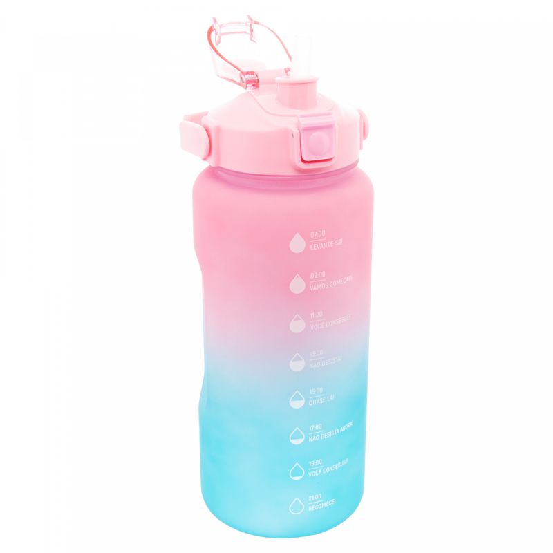 Garrafa-Squeeze-de-Policarbonato-Degrade-com-Alca-Porta-Celular-e-Cartelas-de-Adesivos-Rosa-e-Azul