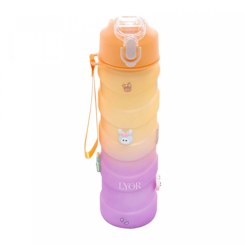 Garrafa-Squeeze-de-Policarbonato-Wave-Amarela-e-Roxa-com-Cartelas-de-Adesivos-680ml-Lyor