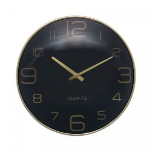Relógio de Parede de Plástico Chronos Preto com Dourado 30,5cm x 4,6cm - Lyor