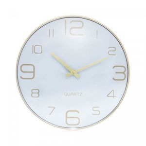 Relógio de Parede de Plástico Chronos Branco com Dourado 30,5cm x 4,6cm - Lyor