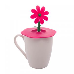 Tampa de Silicone para Copos e Xícaras com Puxador de Flor Rosa 10,5cm - Lyor