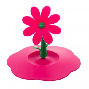 Tampa de Silicone para Copos e Xícaras com Puxador de Flor Rosa 10,5cm - Lyor
