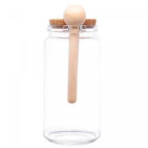 Porta Mantimento Redondo de Vidro com Tampa de Rolha e Colher de Bambu 1L - Lyor