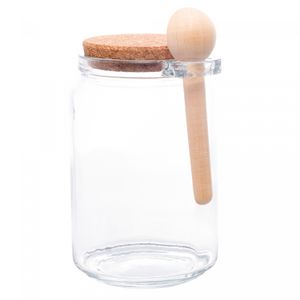 Porta Mantimento Redondo de Vidro com Tampa de Rolha e Colher de Bambu 650ml - Lyor