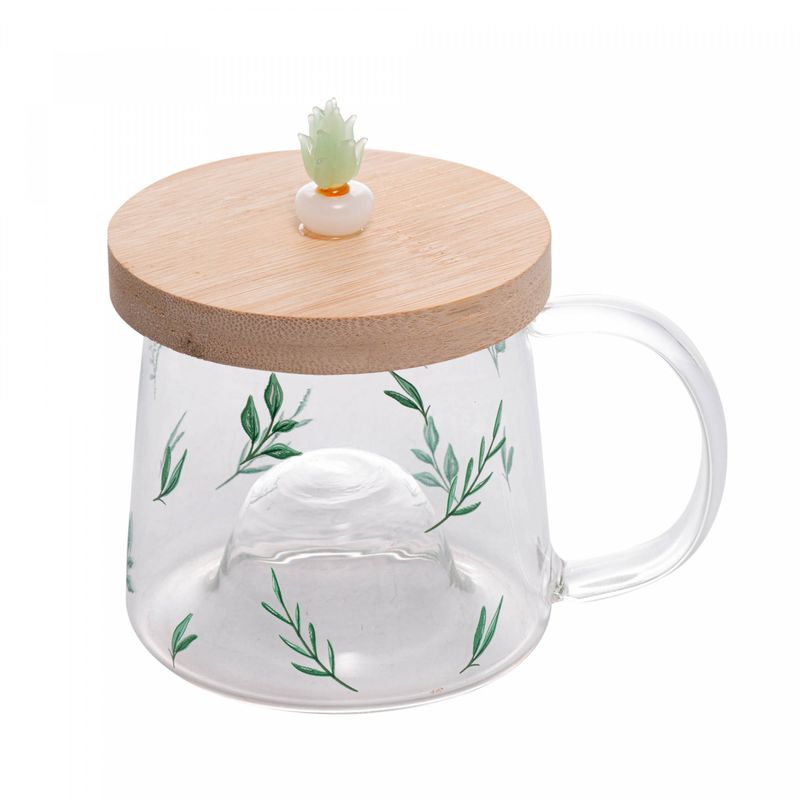 Caneca-de-Vidro-Borossilicato-Resistente-ao-Calor-com-Pires-de-Bambu-Suculenta-330ml-Lyor