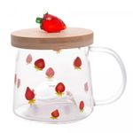 Caneca-de-Vidro-Borossilicato-Resistente-ao-Calor-com-Pires-de-Bambu-Morango-330ml-Lyor