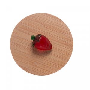 Caneca de Vidro Borossilicato  com Pires de Bambu Morango 330ml - Lyor