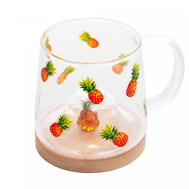 Caneca-de-Vidro-Borossilicato-Resistente-ao-Calor-com-Pires-de-Bambu-Abacaxi-330ml-Lyor