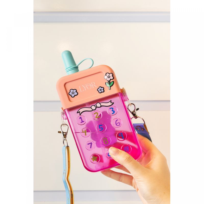 Garrafa-Squeeze-de-Policarbonato-Formato-Celular-Rosa-300ml-Lyor
