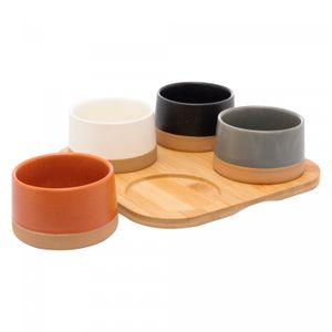 Conjunto 4 Petisqueiras com Bandeja de Bambu 22cm x 22cm x 5,5cm - Lyor