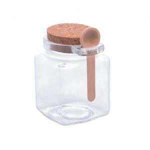 Porta Tempero Quadrado de Vidro com Colher de Bambu e Tampa Rolha 310ml - Lyor