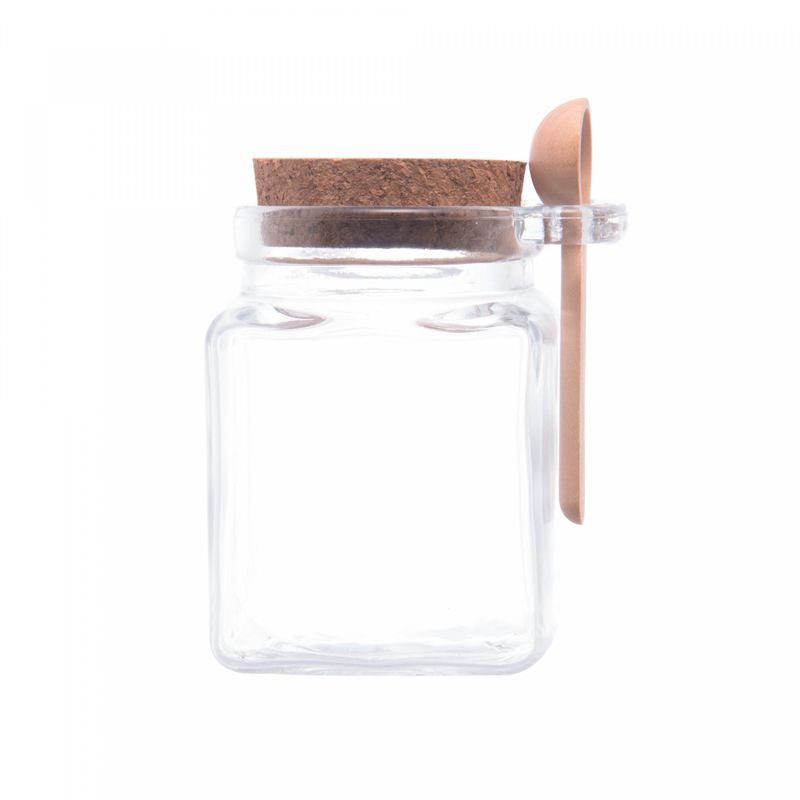 Porta-Tempero-Quadrado-de-Vidro-com-Colher-de-Bambu-e-Tampa-Rolha-310ml-Lyor