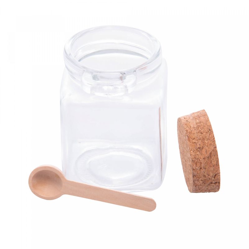 Porta-Tempero-Quadrado-de-Vidro-com-Colher-de-Bambu-e-Tampa-Rolha-310ml-Lyor