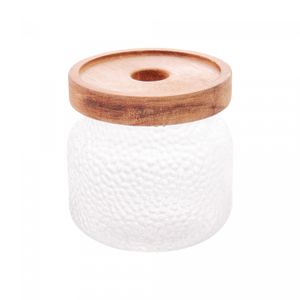 Pote de Vidro Martelado com Tampa de Acacia Petra 350ml - Lyor