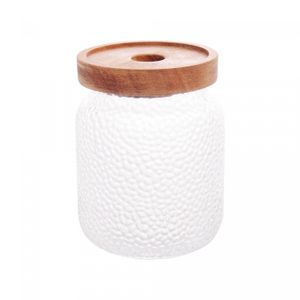 Porta Mantimento de Vidro Martelado com Tampa de Acacia Petra 500ml - Lyor