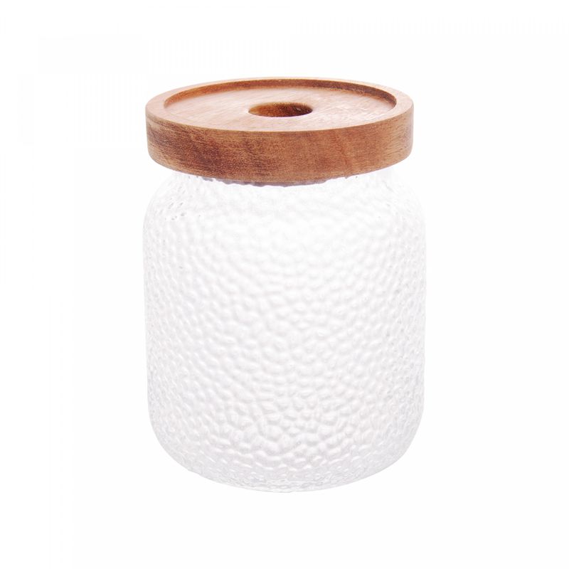 Porta-Mantimento-de-Vidro-Martelado-com-Tampa-de-Acacia-Petra-500ml-Lyor