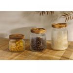 Porta-Mantimento-de-Vidro-Martelado-com-Tampa-de-Acacia-Petra-500ml-Lyor