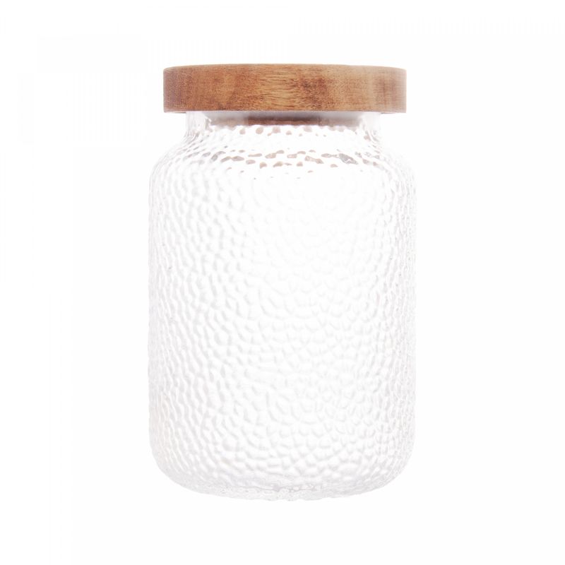 Porta-Mantimento-de-Vidro-Martelado-com-Tampa-de-Acacia-Petra-700ml-Lyor