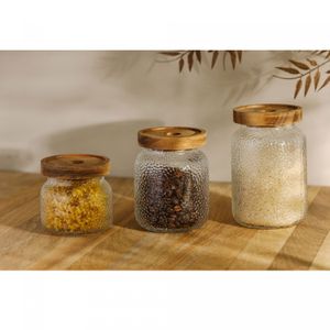 Pote de Vidro Martelado com Tampa de Acacia Petra 700ml - Lyor