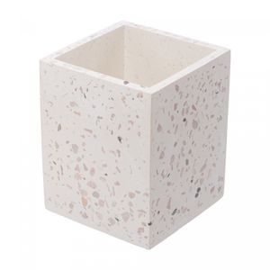 Organizador Quadrado de Mármore Terrazo Branco 8cm x 8cm x 10cm - Lyor